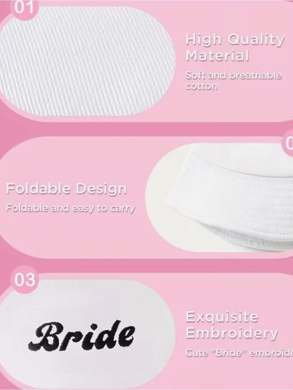 NWT White Adjustable Bride Embroidered Bucket Hat, Summer Hats, O/S